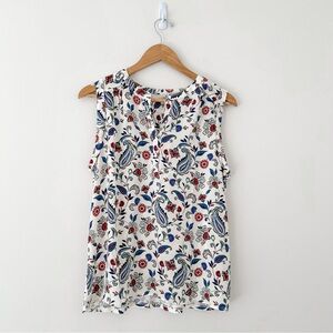 LOFT White and Blue Relaxed Tank Top